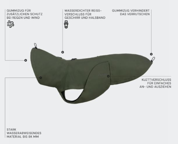 Hunderegenmantel Dublin 2.0 für Dackel, Dark Olive