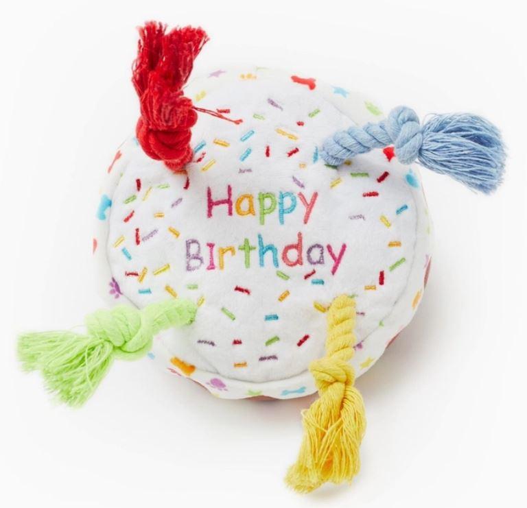 Happy Birthday Cake aus Plüsch mit Seilkerzen