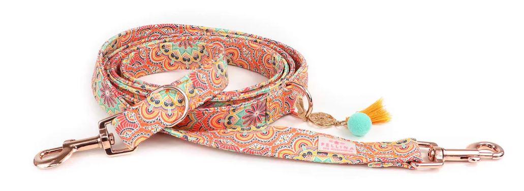 Hundeleine Hippie mit Silber Orange