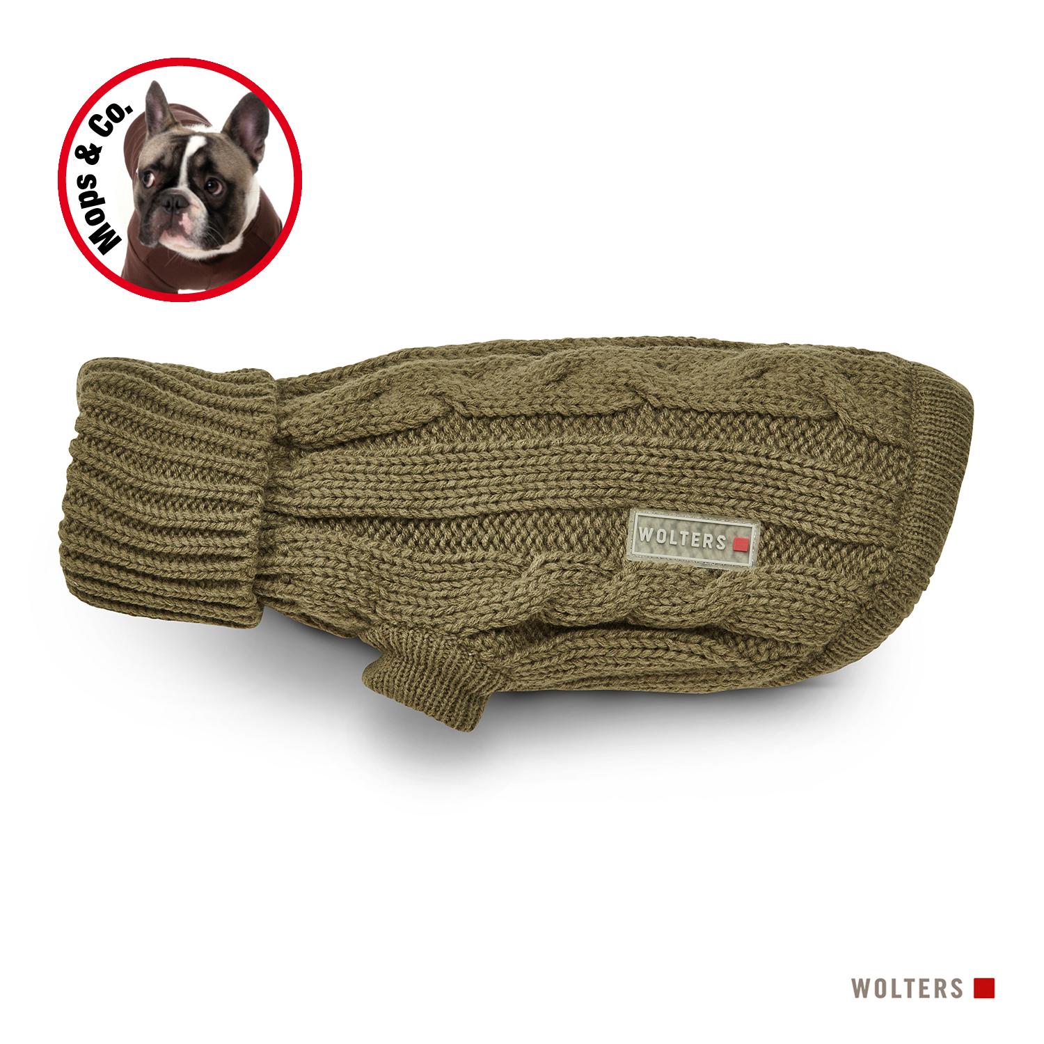 Strickpullover Zopf für Mops & Co. Olive