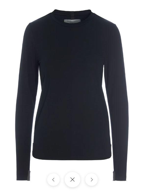 Blouse Slim Fit langarm, Jersey Schwarz