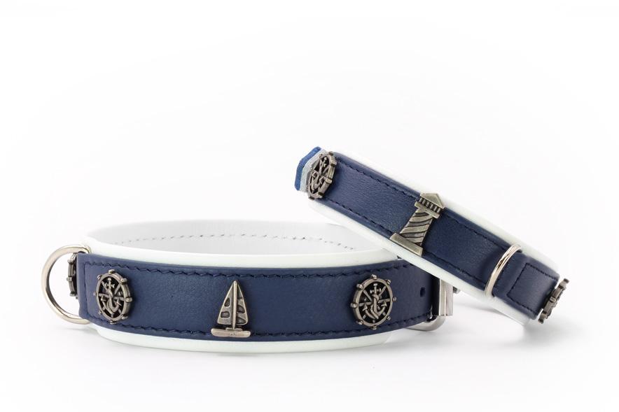 Lederhalsband Nordlicht Blau-Weiss